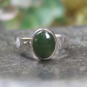 NZ Greenstone Sterling Silver Ring S9 (BM118) Hapopo Pounamu