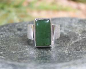 NZ Greenstone Sterling Silver Ring S9 (AX915) Hapopo Pounamu