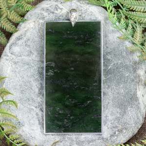 NZ Greenstone XXLarge Sterling Silver Pendant (CB466) Kawakawa Pounamu