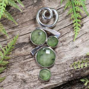 NZ Greenstone Large Sterling Silver Pendant (CB257) Hapopo Pounamu