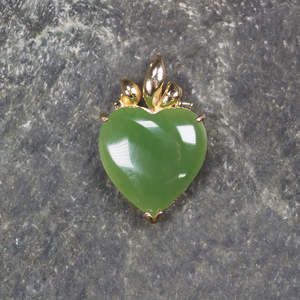 NZ Greenstone Gold Plated XSmall Heart Pendant (BW749) Hapopo Pounamu