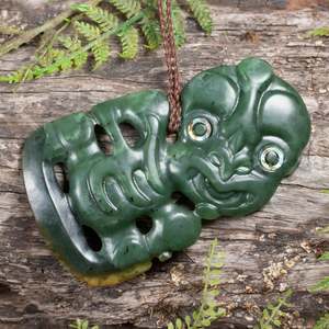 NZ Greenstone XXLarge Hei Tiki Pendant (CB534) Hapopo Pounamu