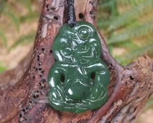 NZ Greenstone Small Hei Tiki Pendant (BH463) Hapopo Pounamu