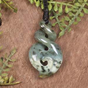 NZ Greenstone Small Koru Twist Pendant (BP582) Hapopo Pounamu