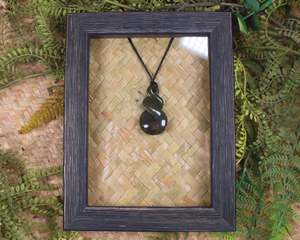 NZ Greenstone Framed Twist Pendant (BM661) Rimu Pounamu
