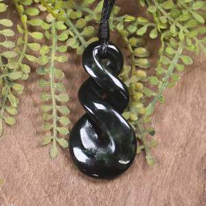NZ Greenstone Small Twist Pendant (CA287) Kawakawa Pounamu