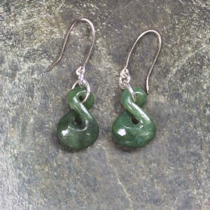 NZ Greenstone Small Twist Earrings (CA290) Hapopo Pounamu