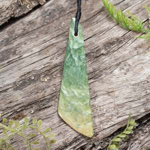NZ Greenstone Medium Freeform Toki Pendant (CB212) Flower Jade Pounamu