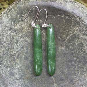 NZ Greenstone Small Roimata Earrings (CB909) Kawakawa Pounamu