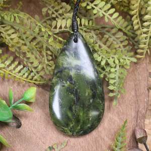NZ Serpentine Large Roimata Pendant (CA553) Douglas Creek Pounamu