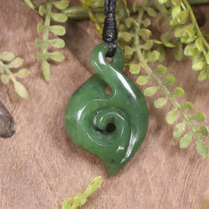 NZ Greenstone Small Koru Twist Pendant (CC229) Hapopo Pounamu