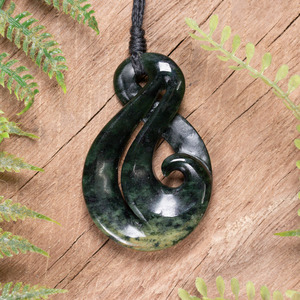 NZ Greenstone Medium Koru Twist Pendant (BT858) Flower Jade Pounamu