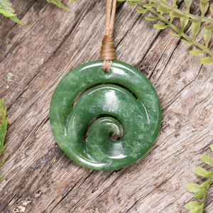 NZ Greenstone Small Koru Pendant (CC611) Hapopo Pounamu