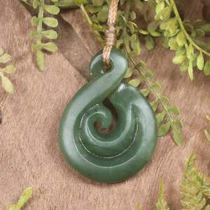 NZ Greenstone Small Koru Twist Pendant (CC147) Hapopo Pounamu