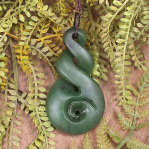 NZ Greenstone Large Koru Twist Pendant (BX072) Kawakawa Pounamu