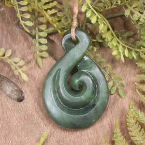 NZ Greenstone Medium Koru Twist Pendant (CC139) Hapopo Pounamu
