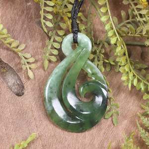 NZ Greenstone Medium Koru Twist Pendant (BX013) Hapopo Pounamu