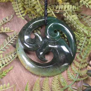 NZ Greenstone XLarge Koru Pendant (BW975) Flower Jade Pounamu