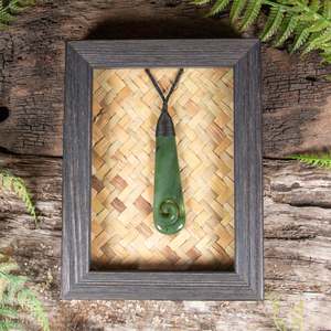 Pounamu Koru Twist: NZ Greenstone Framed Roimata with Koru Pendant (CA505) Hapopo Pounamu