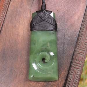 NZ Greenstone Medium Toki with Koru Pendant (BP353) Hapopo Pounamu