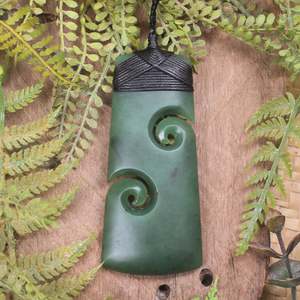 NZ Greenstone Large Toki with Koru Pendant (CA265) Kawakawa Pounamu
