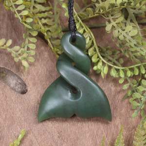 NZ Greenstone Medium Whale Tail Pendant (CA771) Kawakawa Pounamu