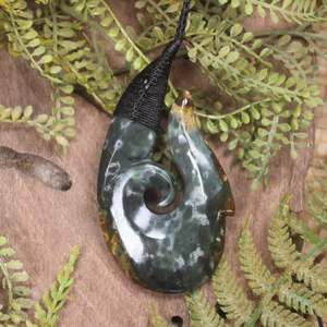 NZ Greenstone Large Hei Matau Pendant (CA543) Totoweka Pounamu