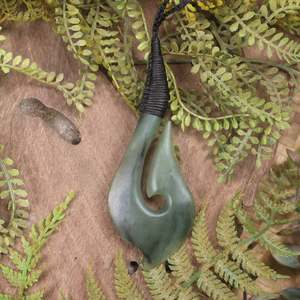 NZ Greenstone Large Hei Matau Pendant (CC599) Hapopo Pounamu