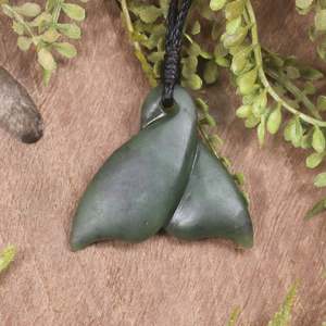 NZ Greenstone Small Whale Tail Pendant (CA866) Hapopo Pounamu