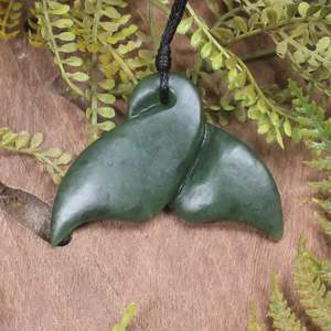 NZ Greenstone Medium Whale Tail Pendant (CA857) Hapopo Pounamu