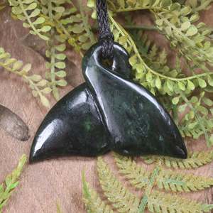 NZ Greenstone Large Whale Tail Pendant (CC153) Kawakawa Pounamu