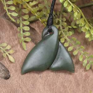 NZ Greenstone Small Whale Tail Pendant (CA869) Hapopo Pounamu