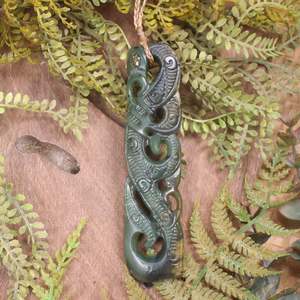 NZ Greenstone Large Manaia Pendant (CC388) Flower Jade Pounamu