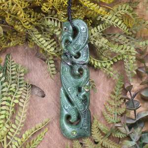 NZ Greenstone XLarge Manaia Pendant (BW565) Hapopo Pounamu
