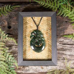 Pounamu Manaia Niho: NZ Greenstone Framed Manaia Pendant (CA510) Kawakawa Pounamu