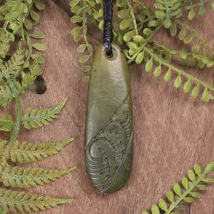 NZ Greenstone Small Roimata with Koru Pendant (BX650) Flower Jade Pounamu