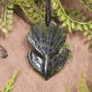 NZ Serpentine Medium Pīwakawaka Fantail Pendant (CB894) Douglas Creek Pounamu