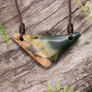 NZ Greenstone XSmall Freeform Shield or Breastplate Pendant (CB503) Flower Jade Pounamu