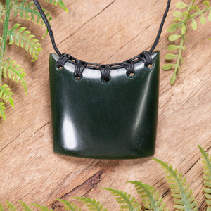 NZ Greenstone Small Kōuma Breastplate Pendant (CC405) Kawakawa Pounamu