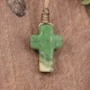NZ Greenstone XSmall Cross Pendant (BP643) Flower Jade Pounamu