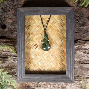 Pounamu Sculptures Touchstones: NZ Greenstone Framed Twist Pendant (CA506) Hapopo Pounamu