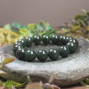 NZ Greenstone Large Beaded Bracelet (CB516) Kawakawa Pounamu
