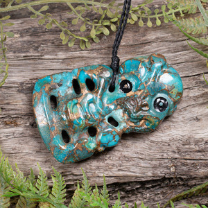 Kingman Turquoise with Bronze Large Hei Tiki Pendant (CC307)