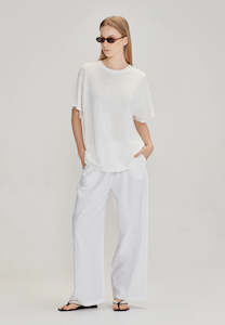 Womens Commoners: Women’s Linen Blend Pull On Pant | White