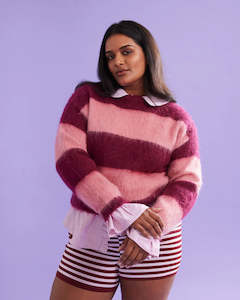 RUBY Velma Sweater | Pink Burgundy Stripe