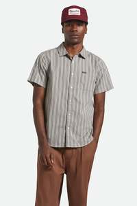 BRIXTON Charter Stripe Short Sleeve Shirt | Charcoal/Grey