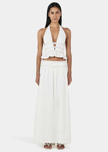 Ownley: OWNLEY Tabby Studded Midi Skirt | Ivory