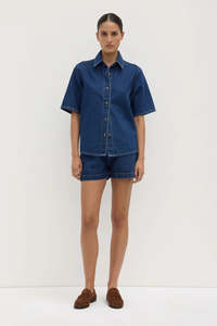 Womens Assembly Label: ASSEMBLY LABEL Boxy Denim Short Sleeve Shirt | Heritage Blue