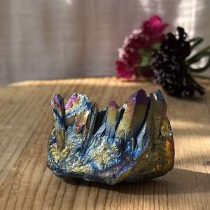 Rainbow aura quartz cluster - The Hidden Gem