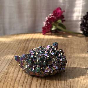 Rainbow aura quartz cluster - The Hidden Gem